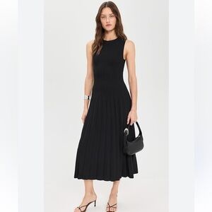 STAUD Black Sleeveless Pleated Midi Dress